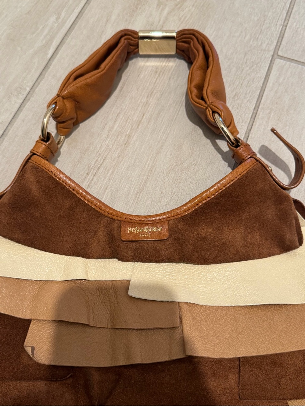 Yves Saint Laurent Mombasa st tropez Brown Suede & Tan Leather Shoulder Bag